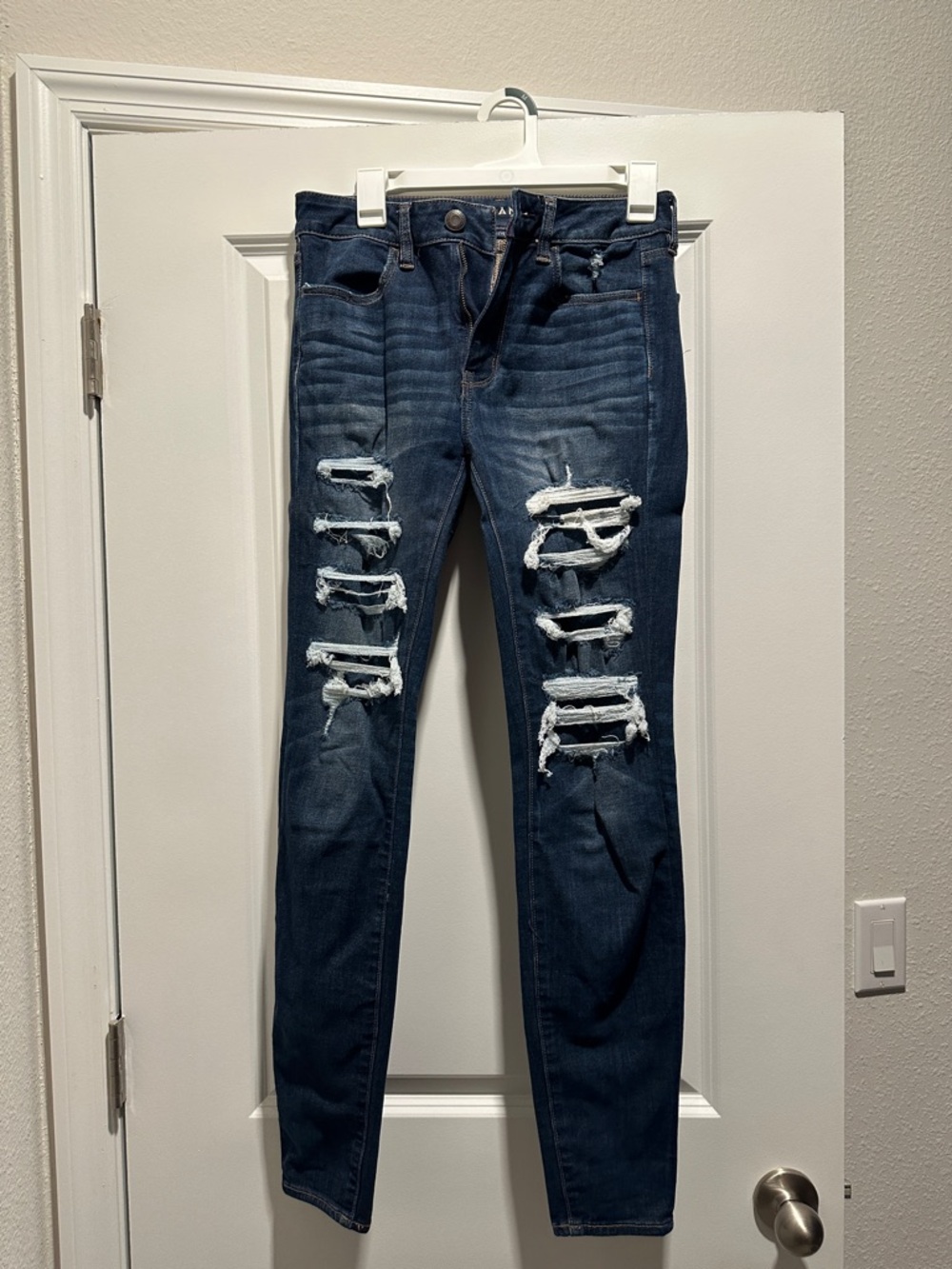 American Eagle Outfitters Dark Blue Distressed Ripped Skinny Jeans